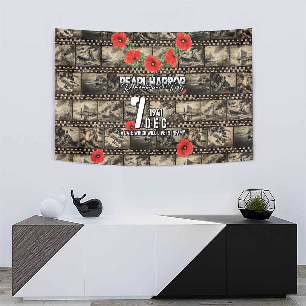Pearl Harbor Remembrance Day Tapestry Memories of December 7 with Red Poppy Lei - Polynesian Pride