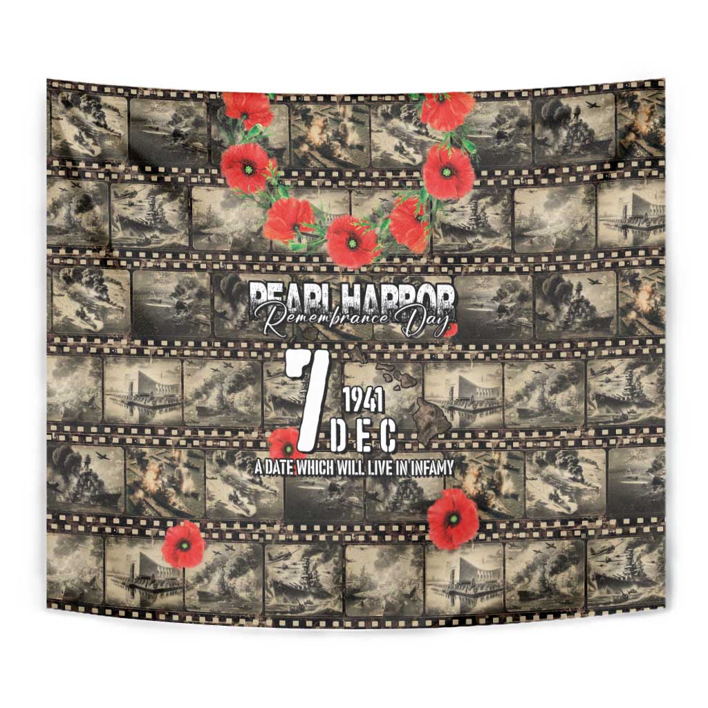 Pearl Harbor Remembrance Day Tapestry Memories of December 7 with Red Poppy Lei - Polynesian Pride