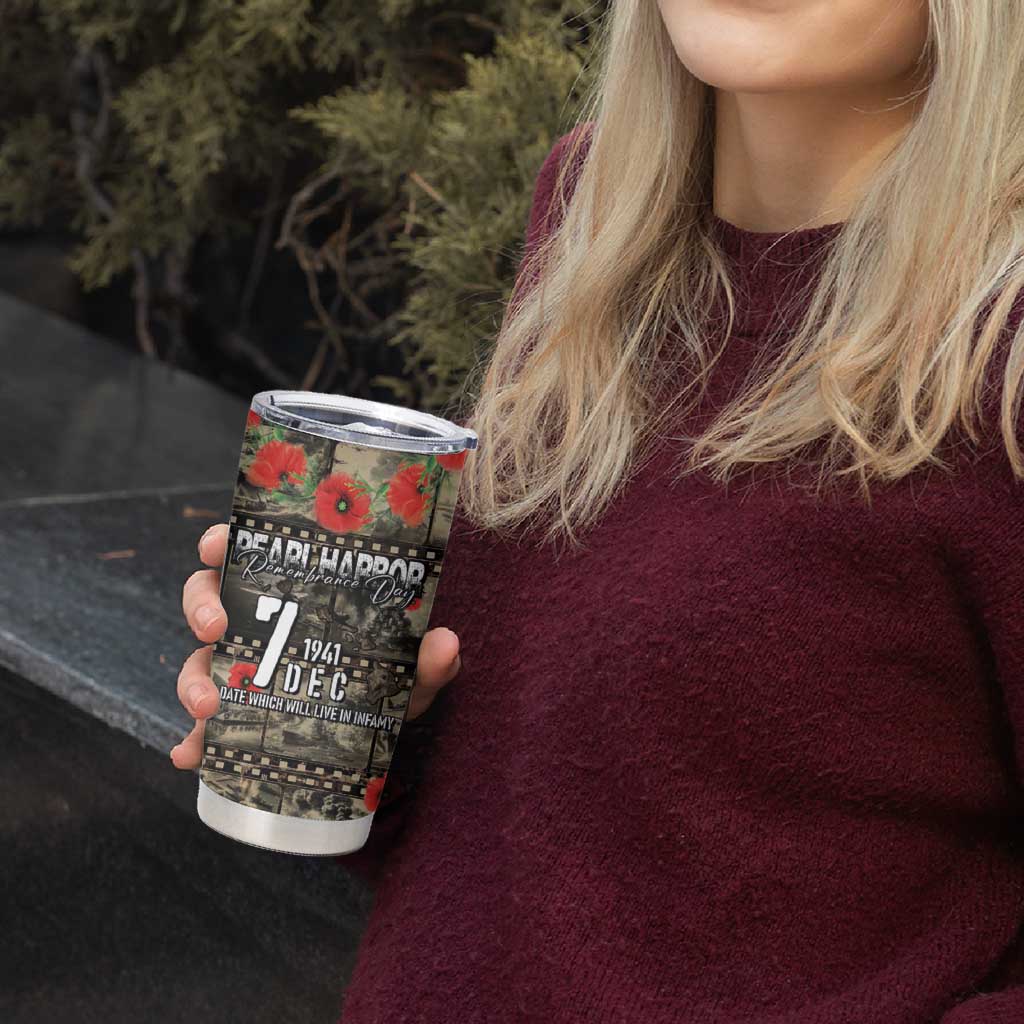 Pearl Harbor Remembrance Day Personalized Tumbler Cup Memories of December 7 with Red Poppy Lei - Polynesian Pride