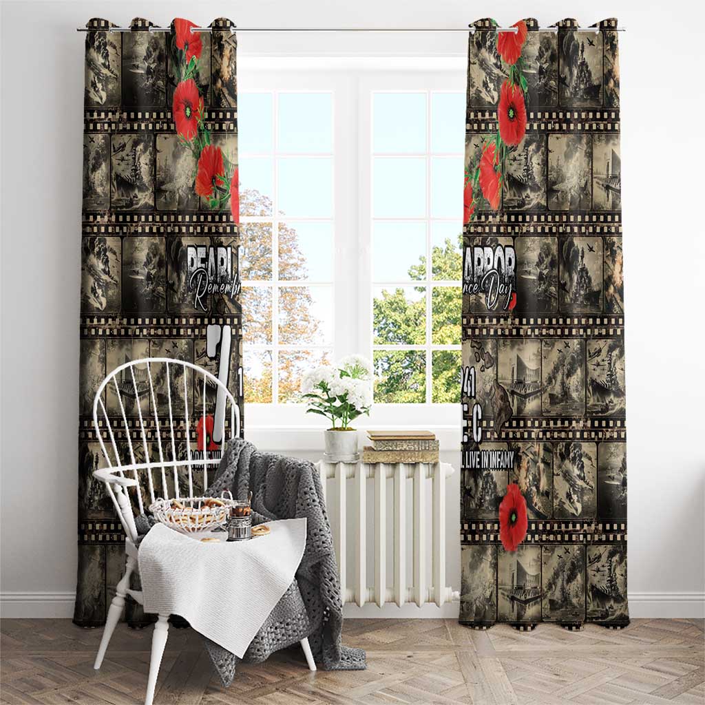 Pearl Harbor Remembrance Day Window Curtain Memories of December 7 with Red Poppy Lei - Polynesian Pride