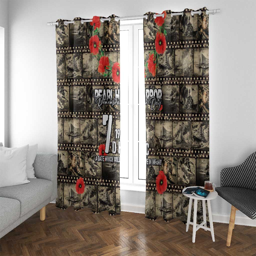 Pearl Harbor Remembrance Day Window Curtain Memories of December 7 with Red Poppy Lei - Polynesian Pride