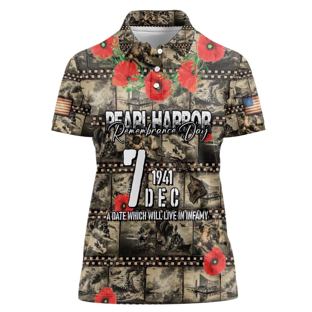 Pearl Harbor Remembrance Day Personalized Women Polo Shirt Memories of December 7 with Red Poppy Lei - Polynesian Pride