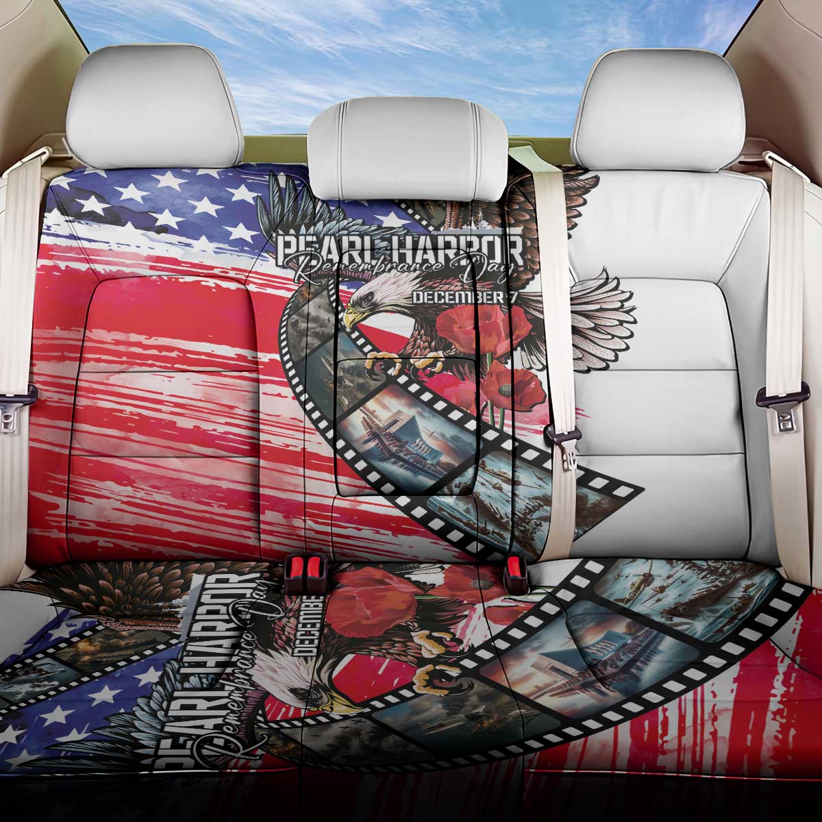 Pearl Harbor Remembrance Day Back Car Seat Cover Lest We Forget - The Bald Eagle Remembers - Polynesian Pride