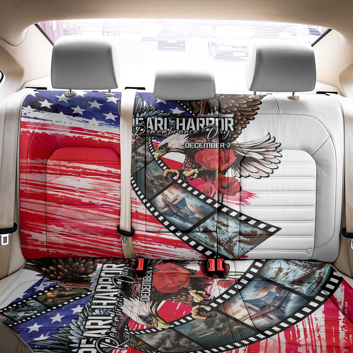Pearl Harbor Remembrance Day Back Car Seat Cover Lest We Forget - The Bald Eagle Remembers - Polynesian Pride