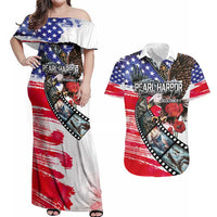 Pearl Harbor Remembrance Day Personalized Couples Matching Off Shoulder Maxi Dress and Hawaiian Shirt Lest We Forget - The Bald Eagle Remembers - Polynesian Pride