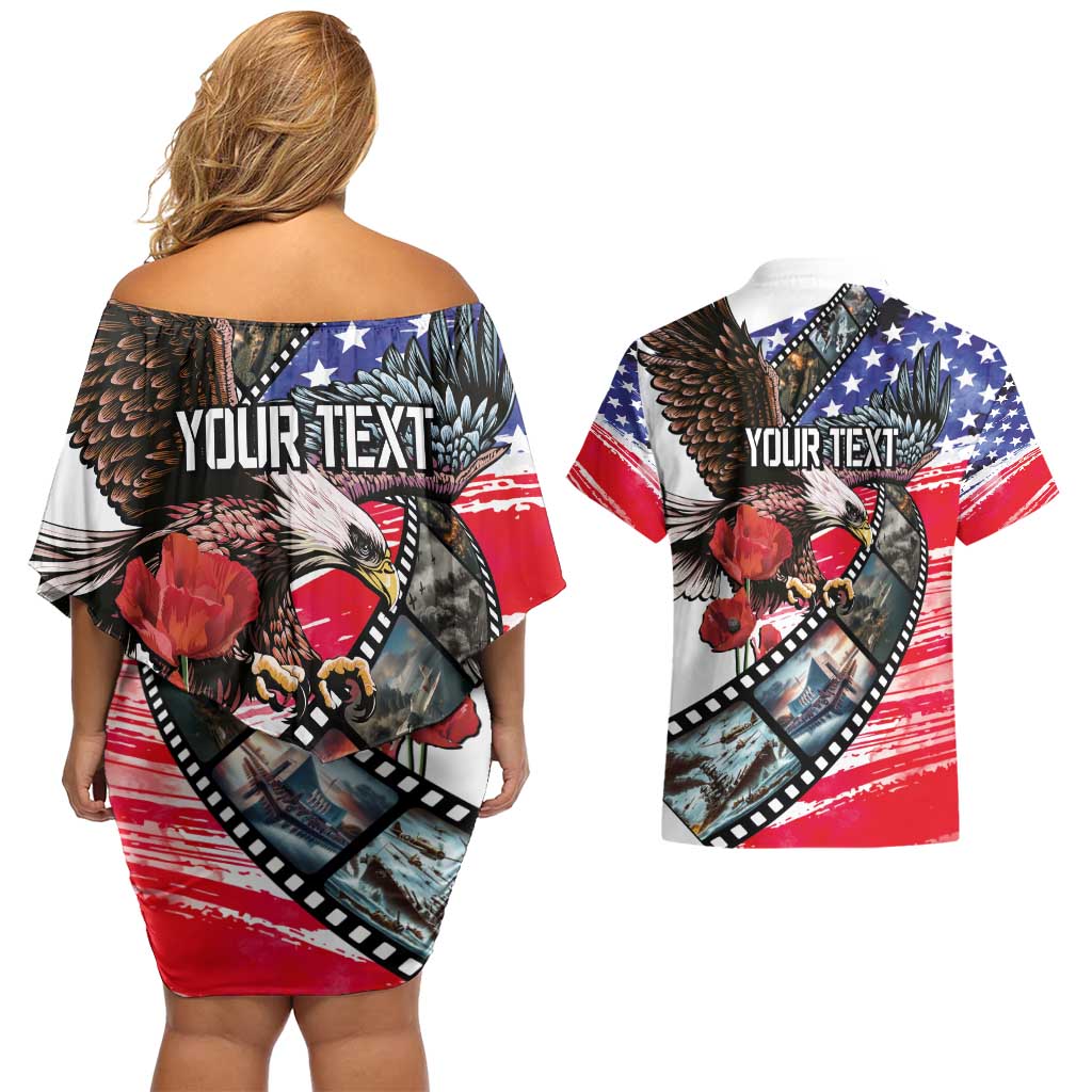 Pearl Harbor Remembrance Day Personalized Couples Matching Off Shoulder Short Dress and Hawaiian Shirt Lest We Forget - The Bald Eagle Remembers - Polynesian Pride