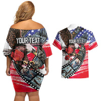 Pearl Harbor Remembrance Day Personalized Couples Matching Off Shoulder Short Dress and Hawaiian Shirt Lest We Forget - The Bald Eagle Remembers - Polynesian Pride