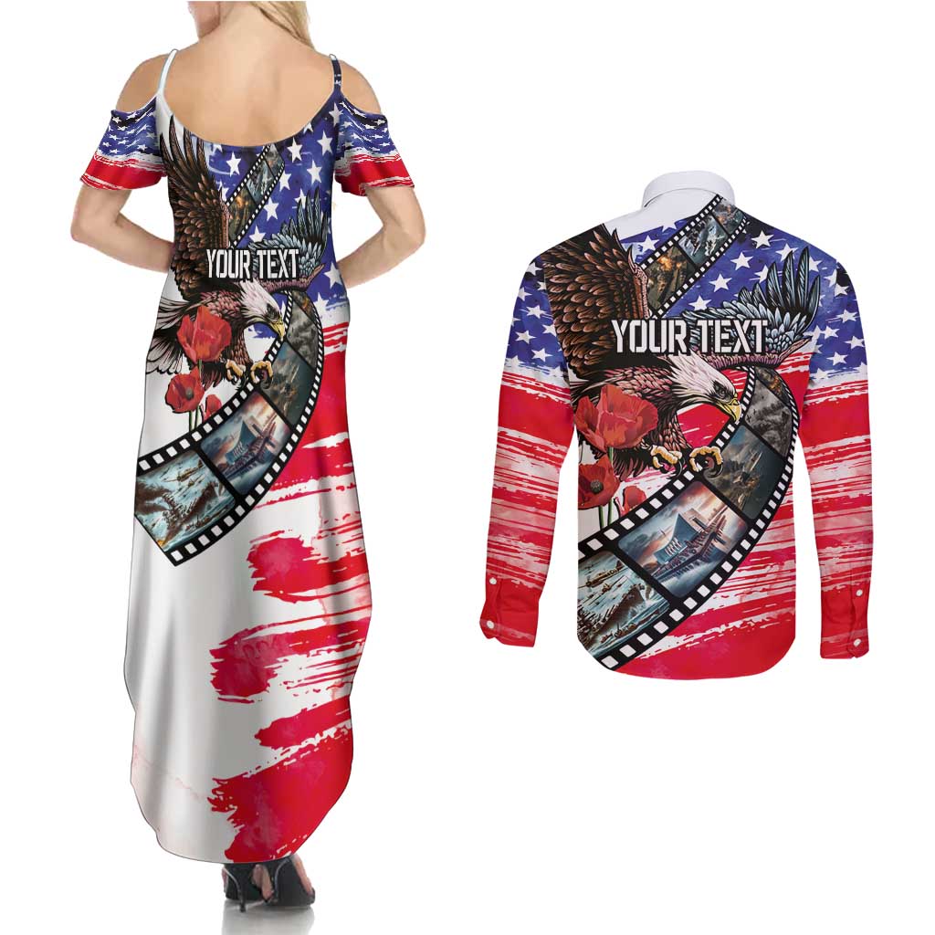 Pearl Harbor Remembrance Day Personalized Couples Matching Summer Maxi Dress and Long Sleeve Button Shirt Lest We Forget - The Bald Eagle Remembers - Polynesian Pride