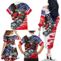 Pearl Harbor Remembrance Day Personalized Family Matching Off The Shoulder Long Sleeve Dress and Hawaiian Shirt Lest We Forget - The Bald Eagle Remembers - Polynesian Pride