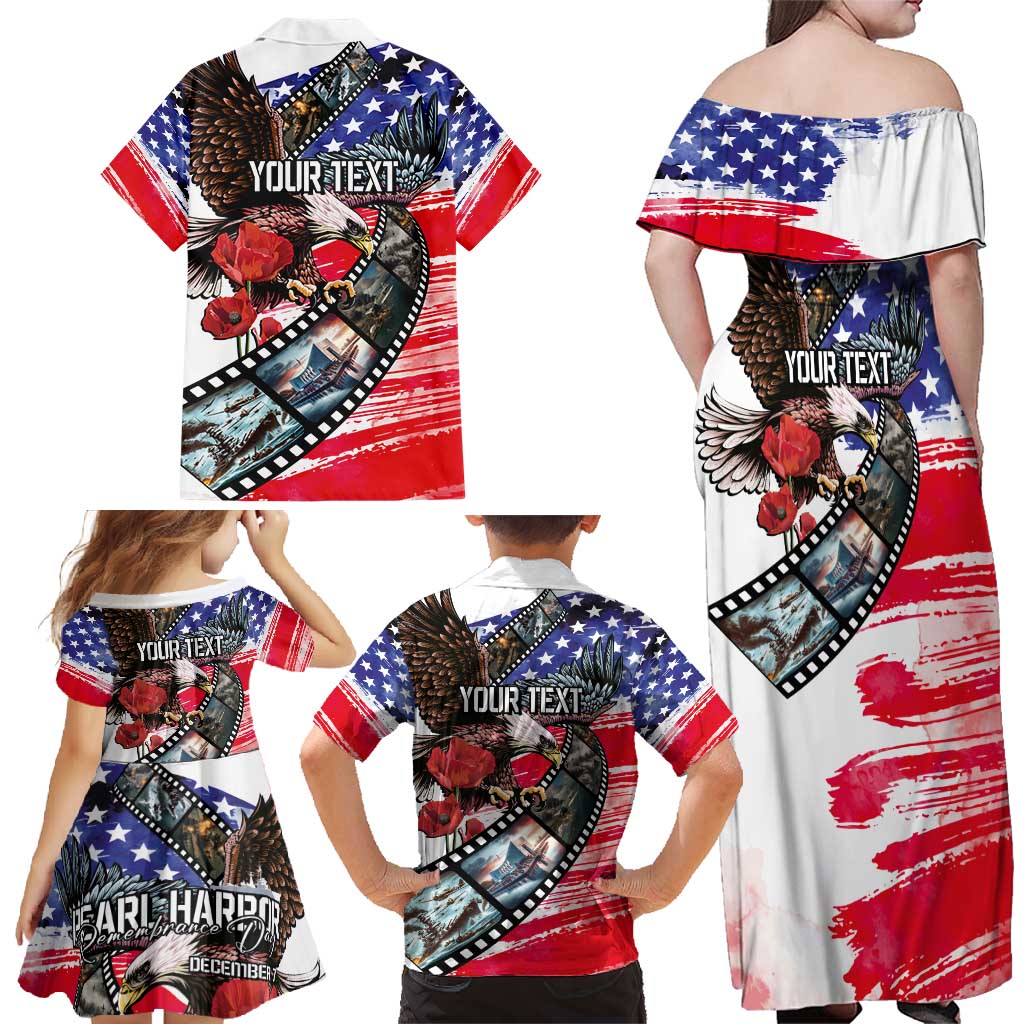 Pearl Harbor Remembrance Day Personalized Family Matching Off Shoulder Maxi Dress and Hawaiian Shirt Lest We Forget - The Bald Eagle Remembers - Polynesian Pride