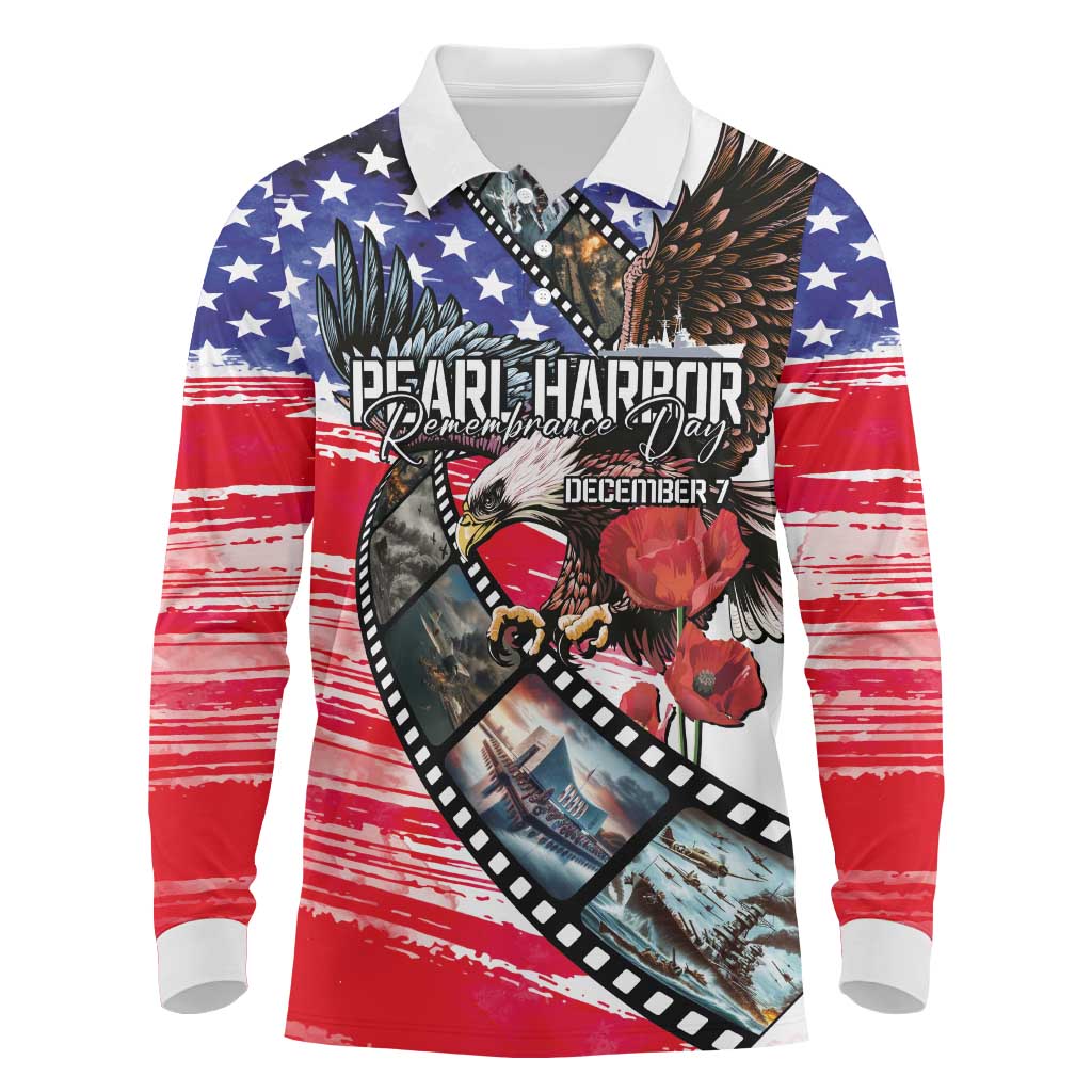 Pearl Harbor Remembrance Day Personalized Long Sleeve Polo Shirt Lest We Forget - The Bald Eagle Remembers - Polynesian Pride