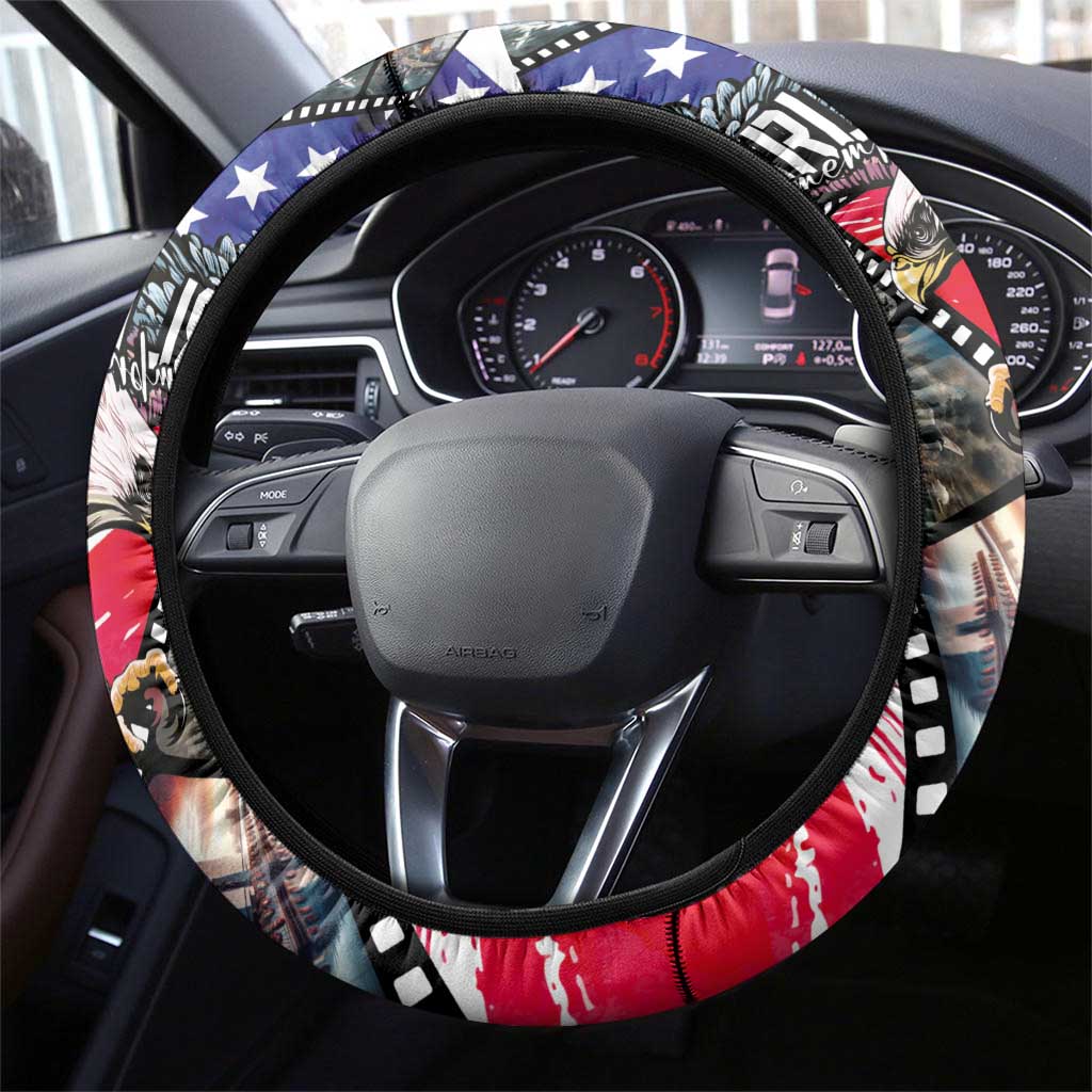 Pearl Harbor Remembrance Day Steering Wheel Cover Lest We Forget - The Bald Eagle Remembers - Polynesian Pride