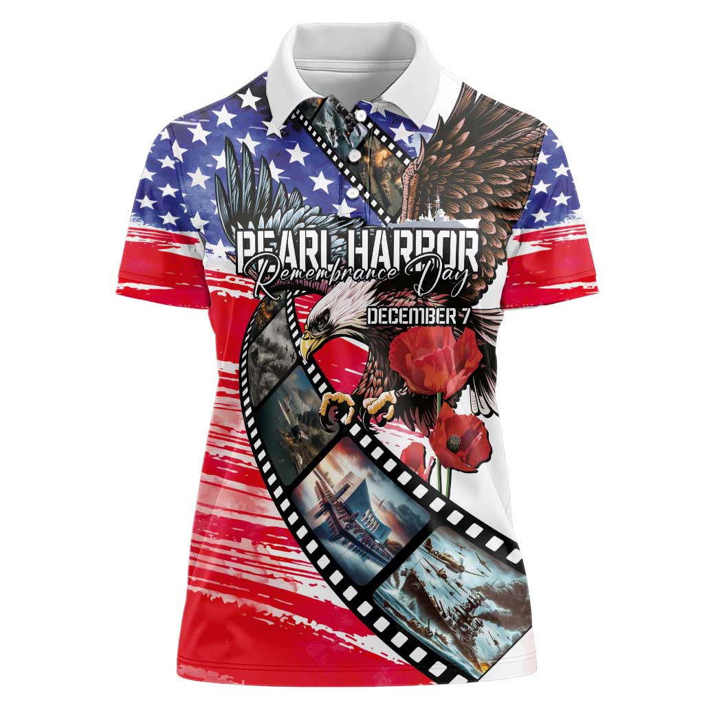 Pearl Harbor Remembrance Day Personalized Women Polo Shirt Lest We Forget - The Bald Eagle Remembers - Polynesian Pride