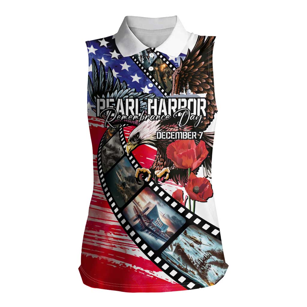 Pearl Harbor Remembrance Day Personalized Women Sleeveless Polo Shirt Lest We Forget - The Bald Eagle Remembers - Polynesian Pride