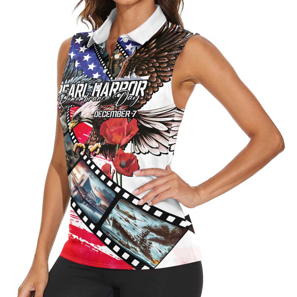 Pearl Harbor Remembrance Day Personalized Women Sleeveless Polo Shirt Lest We Forget - The Bald Eagle Remembers - Polynesian Pride