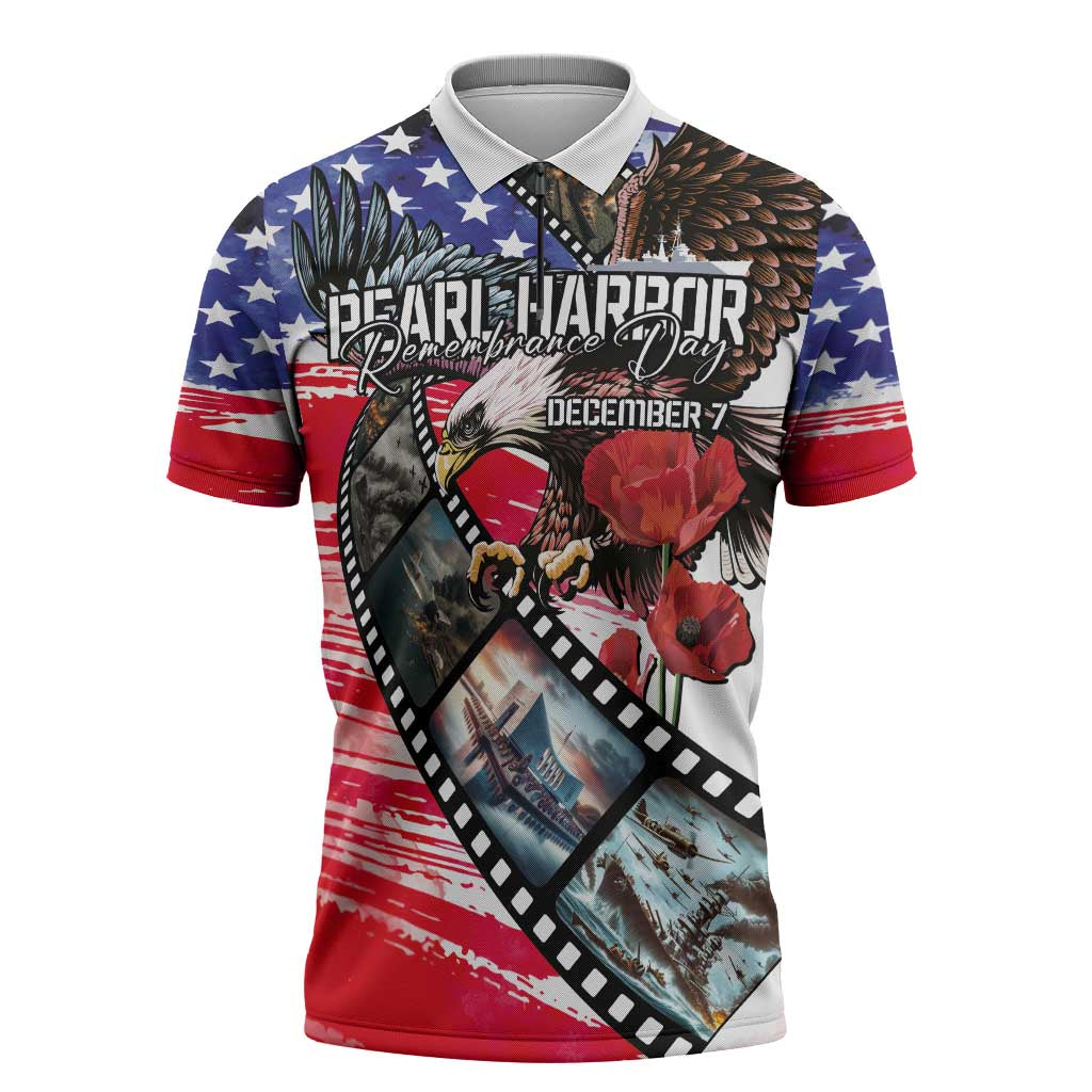 Pearl Harbor Remembrance Day Personalized Zipper Polo Shirt Lest We Forget - The Bald Eagle Remembers - Polynesian Pride