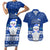 Palau Christmas Couples Matching Short Sleeve Bodycon Dress and Hawaiian Shirt Snowman Hugs Palau Coat of Arms Maori Pattern Blue Style LT03 Blue - Polynesian Pride