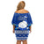 Palau Christmas Off Shoulder Short Dress Snowman Hugs Palau Coat of Arms Maori Pattern Blue Style LT03 - Polynesian Pride