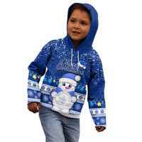 Personalised Palau Christmas Kid Hoodie Snowman Hugs Palau Coat of Arms Maori Pattern Blue Style LT03 - Polynesian Pride