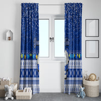 Personalised Palau Christmas Window Curtain Snowman Hugs Palau Coat of Arms Maori Pattern Blue Style LT03 - Polynesian Pride