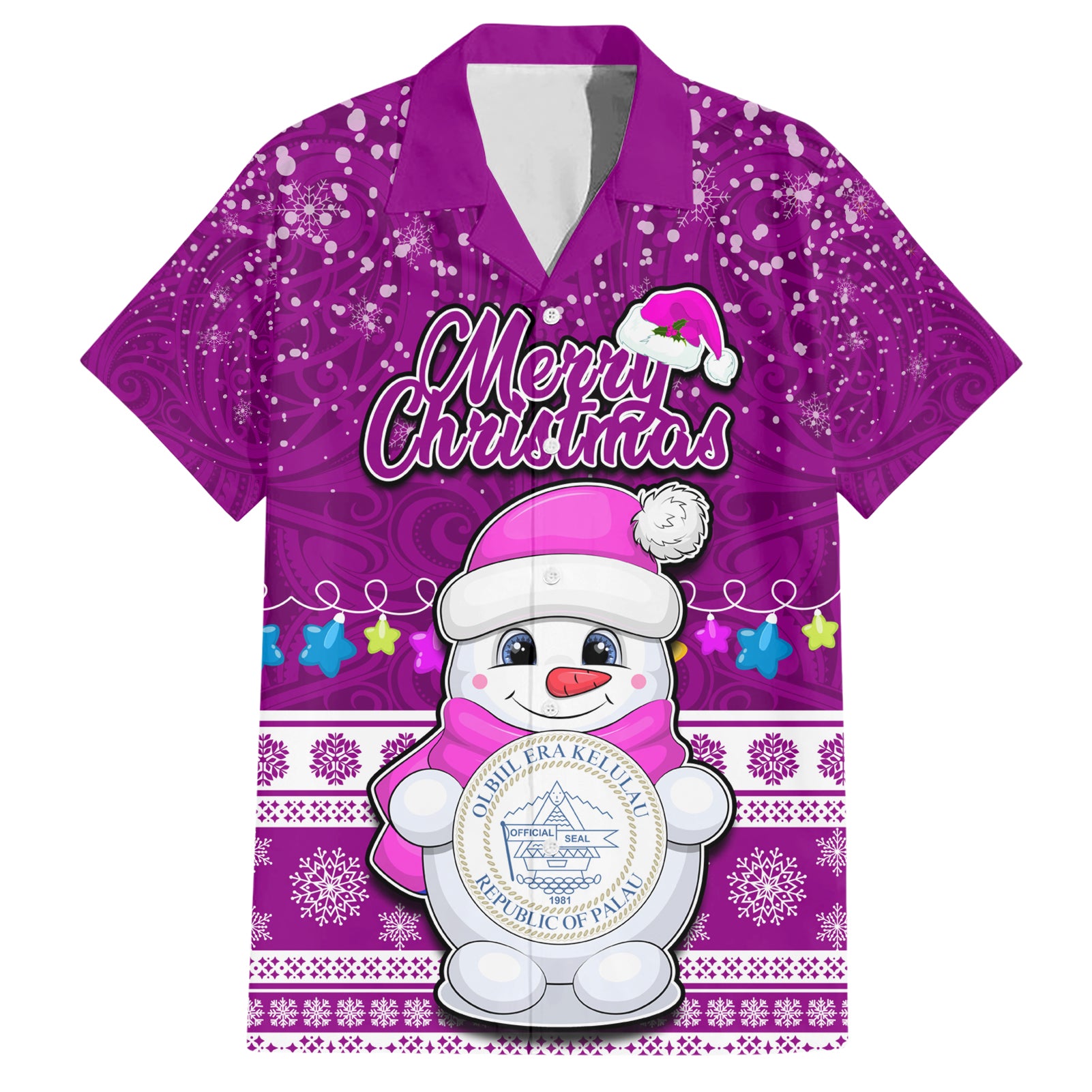 Palau Christmas Hawaiian Shirt Snowman Hugs Palau Coat of Arms Maori Pattern Pink Style LT03 Pink - Polynesian Pride