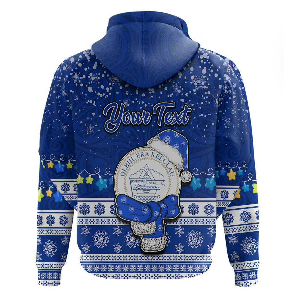 Palau Christmas Hoodie Snowman Hugs Palau Coat of Arms Maori Pattern Pink Style LT03 - Polynesian Pride