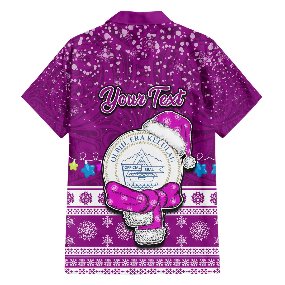 Personalised Palau Christmas Hawaiian Shirt Snowman Hugs Palau Coat of Arms Maori Pattern Pink Style LT03 - Polynesian Pride