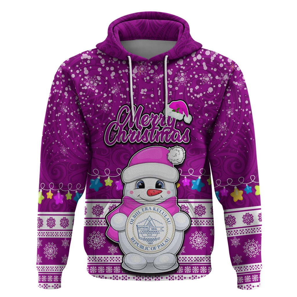 Personalised Palau Christmas Hoodie Snowman Hugs Palau Coat of Arms Maori Pattern Pink Style LT03 Pink - Polynesian Pride