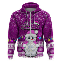Personalised Palau Christmas Hoodie Snowman Hugs Palau Coat of Arms Maori Pattern Pink Style LT03 - Polynesian Pride