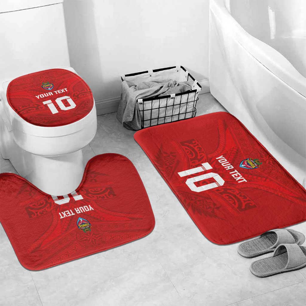 Custom Mate Ma'a Tonga Rugby Bathroom Set Ngatu Tribal Motifs Sporty Style - Polynesian Pride