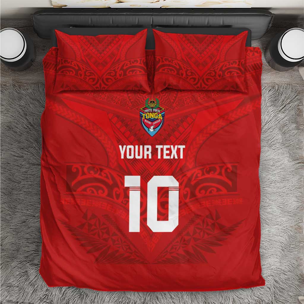 Custom Mate Ma'a Tonga Rugby Bedding Set Ngatu Tribal Motifs Sporty Style - Polynesian Pride
