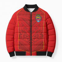 Custom Mate Ma'a Tonga Rugby Bomber Puffer Jacket Ngatu Tribal Motifs Sporty Style - Polynesian Pride