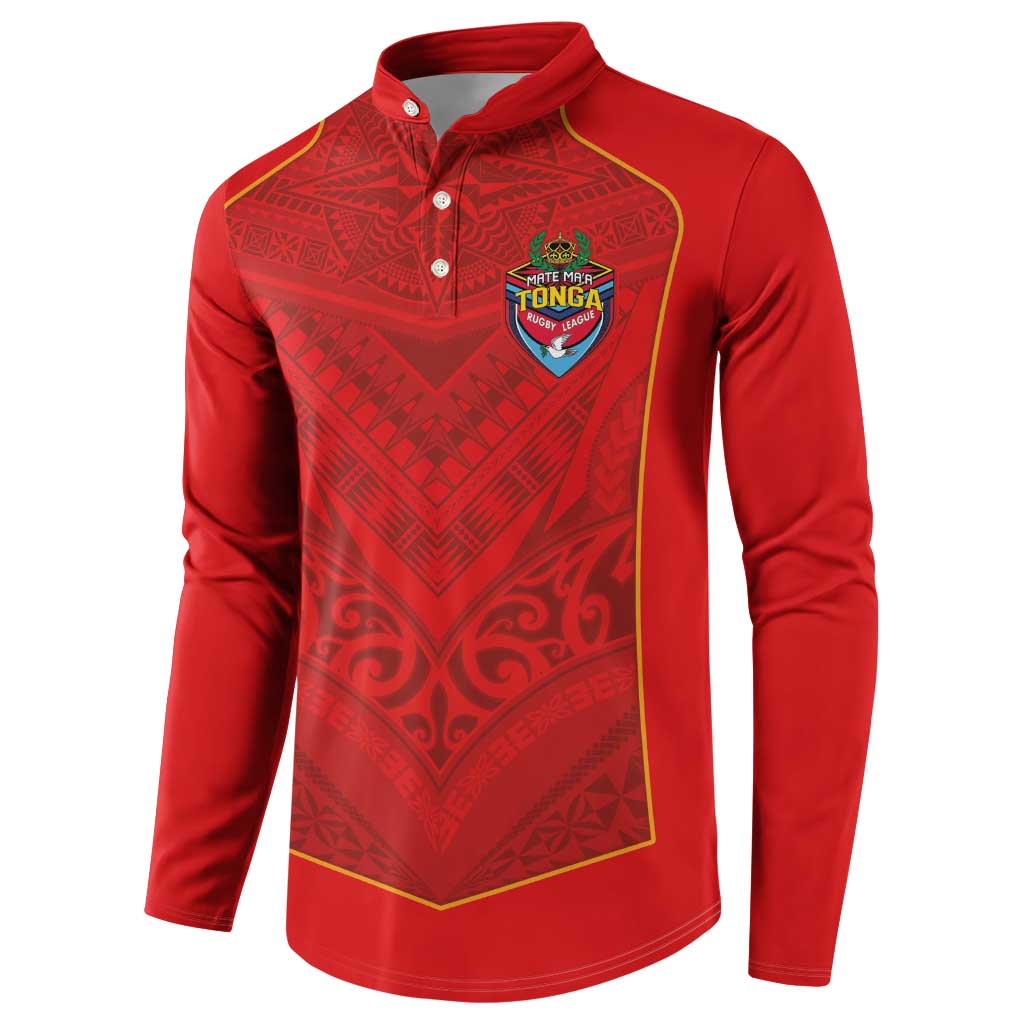 Custom Mate Ma'a Tonga Rugby Button Sweatshirt Ngatu Tribal Motifs Sporty Style - Polynesian Pride