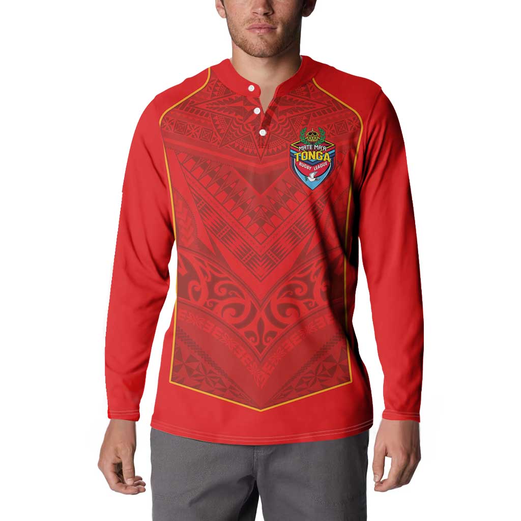 Custom Mate Ma'a Tonga Rugby Button Sweatshirt Ngatu Tribal Motifs Sporty Style - Polynesian Pride