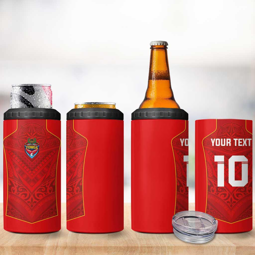 Custom Mate Ma'a Tonga Rugby 4 in 1 Can Cooler Tumbler Ngatu Tribal Motifs Sporty Style - Polynesian Pride
