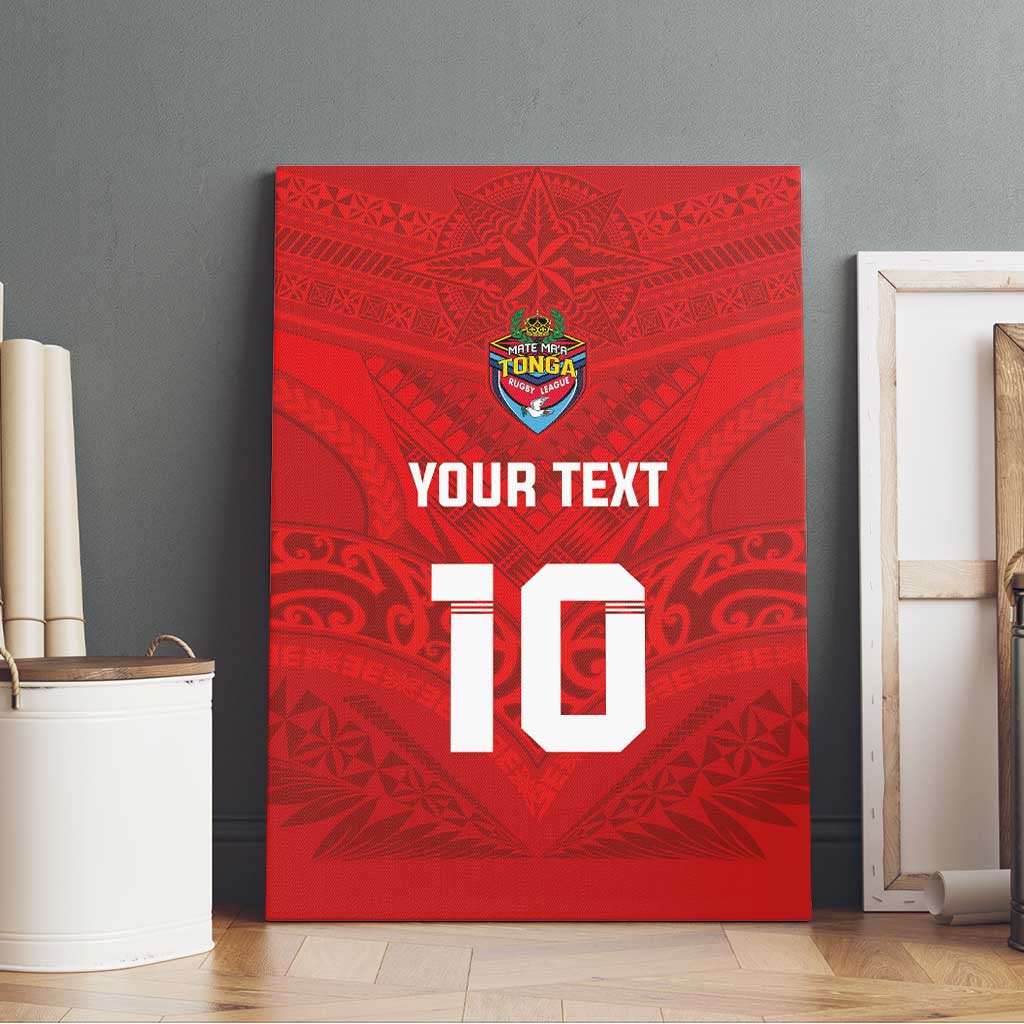 Custom Mate Ma'a Tonga Rugby Canvas Wall Art Ngatu Tribal Motifs Sporty Style - Polynesian Pride
