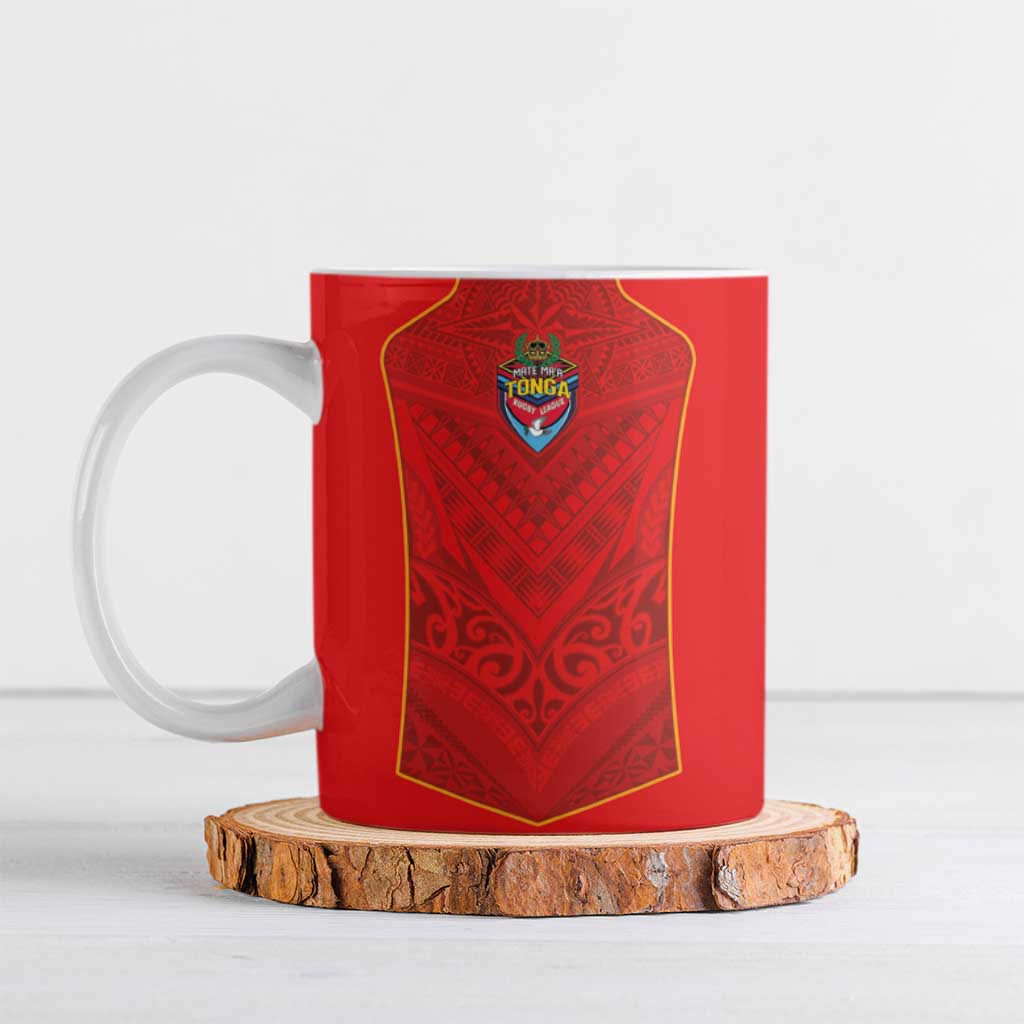 Custom Mate Ma'a Tonga Rugby Ceramic Mug Ngatu Tribal Motifs Sporty Style - Polynesian Pride