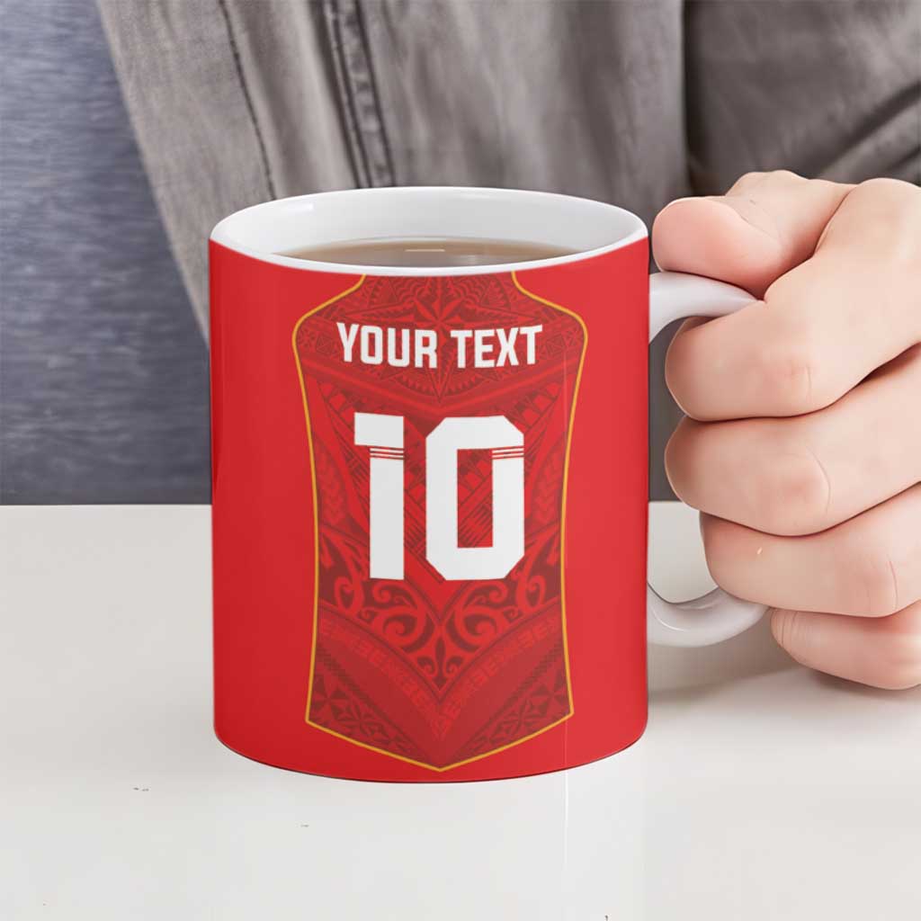 Custom Mate Ma'a Tonga Rugby Ceramic Mug Ngatu Tribal Motifs Sporty Style - Polynesian Pride