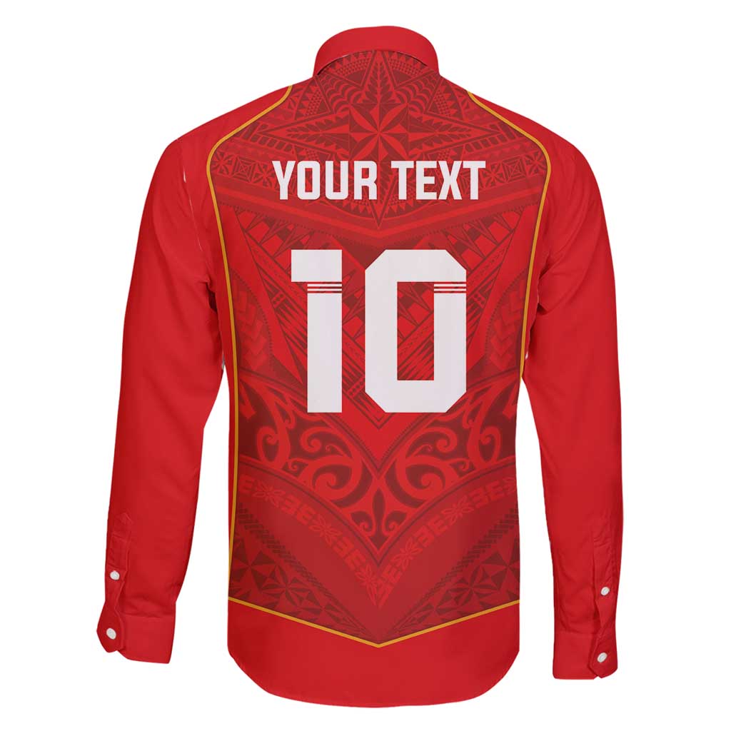 Custom Mate Ma'a Tonga Rugby Family Matching Long Sleeve Bodycon Dress and Hawaiian Shirt Ngatu Tribal Motifs Sporty Style - Polynesian Pride