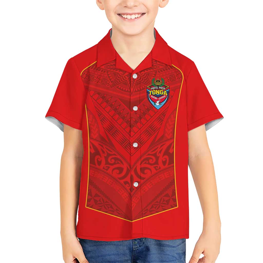 Custom Mate Ma'a Tonga Rugby Kid Hawaiian Shirt Ngatu Tribal Motifs Sporty Style - Polynesian Pride