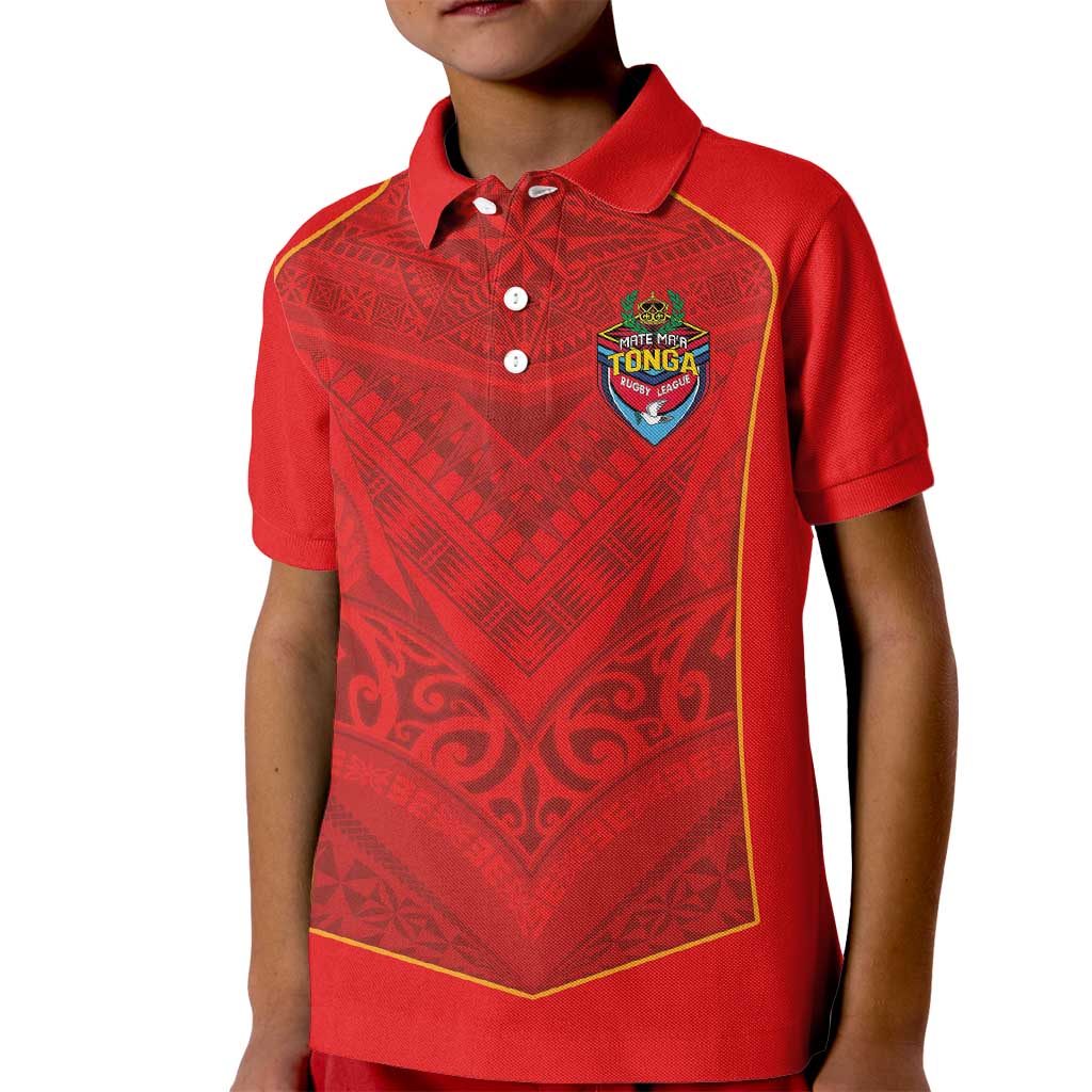 Custom Mate Ma'a Tonga Rugby Kid Polo Shirt Ngatu Tribal Motifs Sporty Style - Polynesian Pride