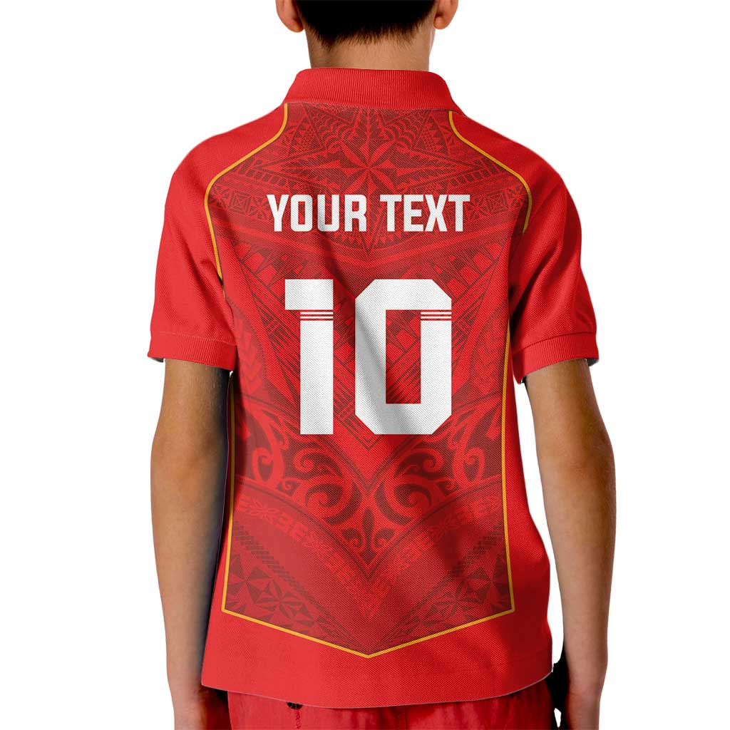 Custom Mate Ma'a Tonga Rugby Kid Polo Shirt Ngatu Tribal Motifs Sporty Style - Polynesian Pride
