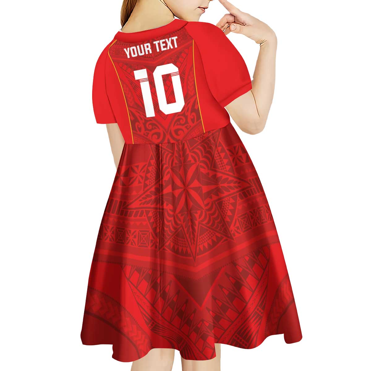 Custom Mate Ma'a Tonga Rugby Kid Short Sleeve Dress Ngatu Tribal Motifs Sporty Style - Polynesian Pride