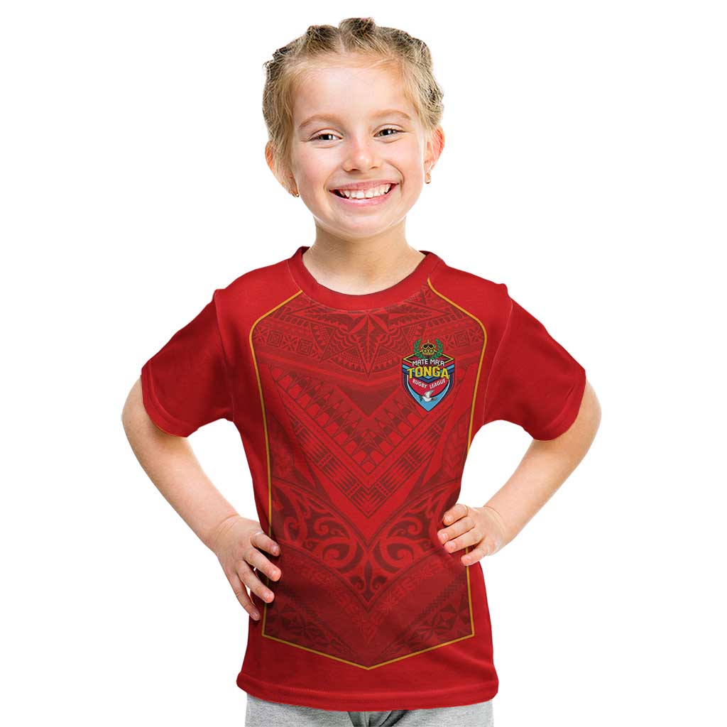 Custom Mate Ma'a Tonga Rugby Kid T Shirt Ngatu Tribal Motifs Sporty Style - Polynesian Pride
