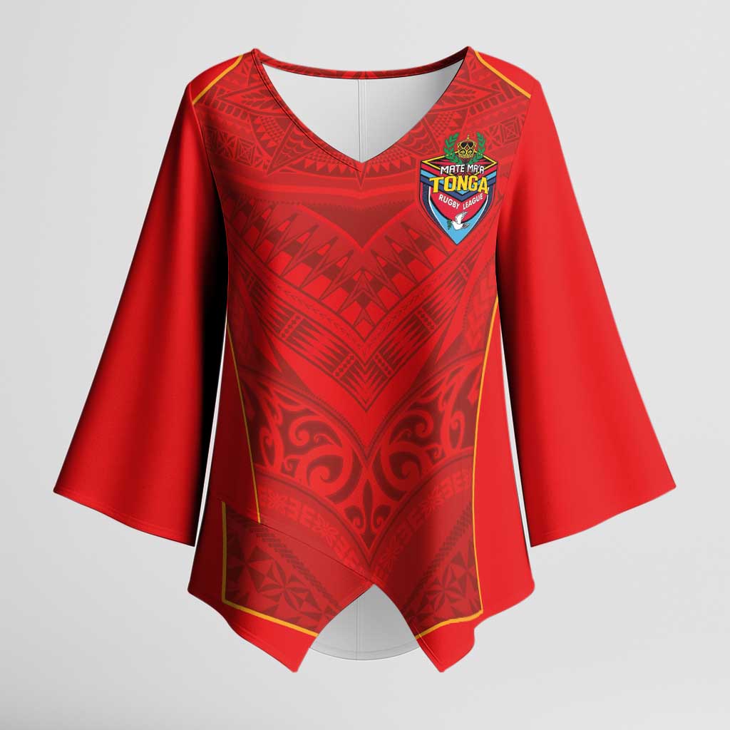 Custom Mate Ma'a Tonga Rugby Kimono Sleeve Blouse Ngatu Tribal Motifs Sporty Style - Polynesian Pride