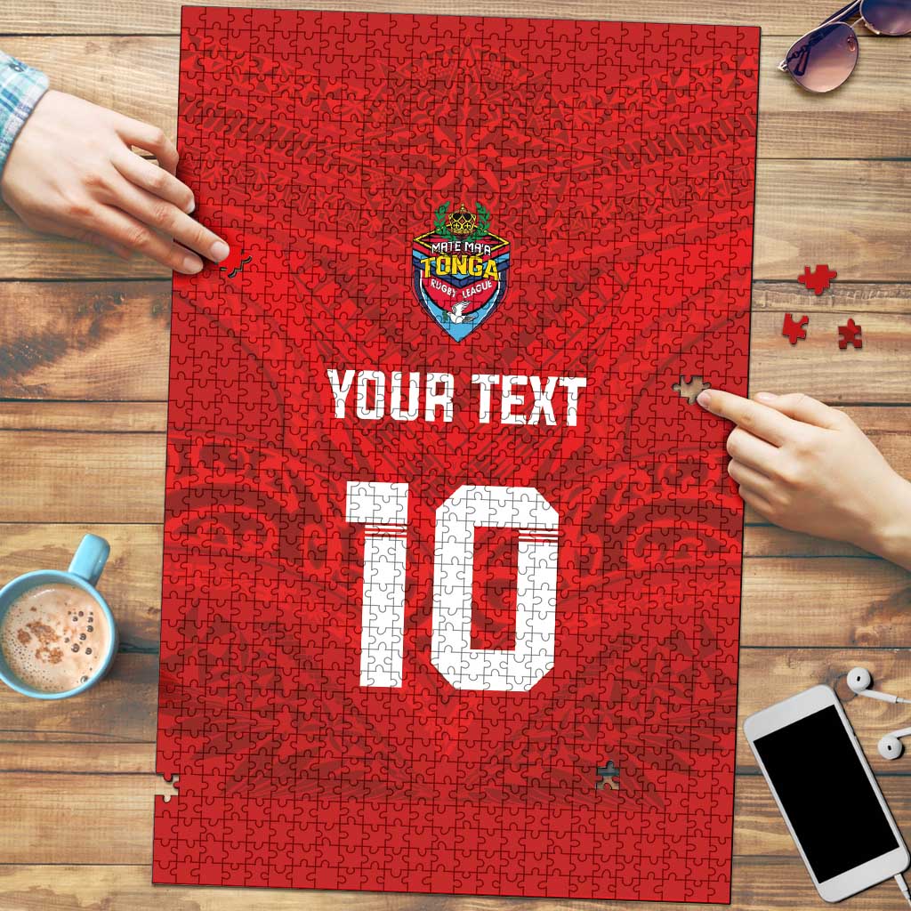Custom Mate Ma'a Tonga Rugby Puzzle Ngatu Tribal Motifs Sporty Style - Polynesian Pride