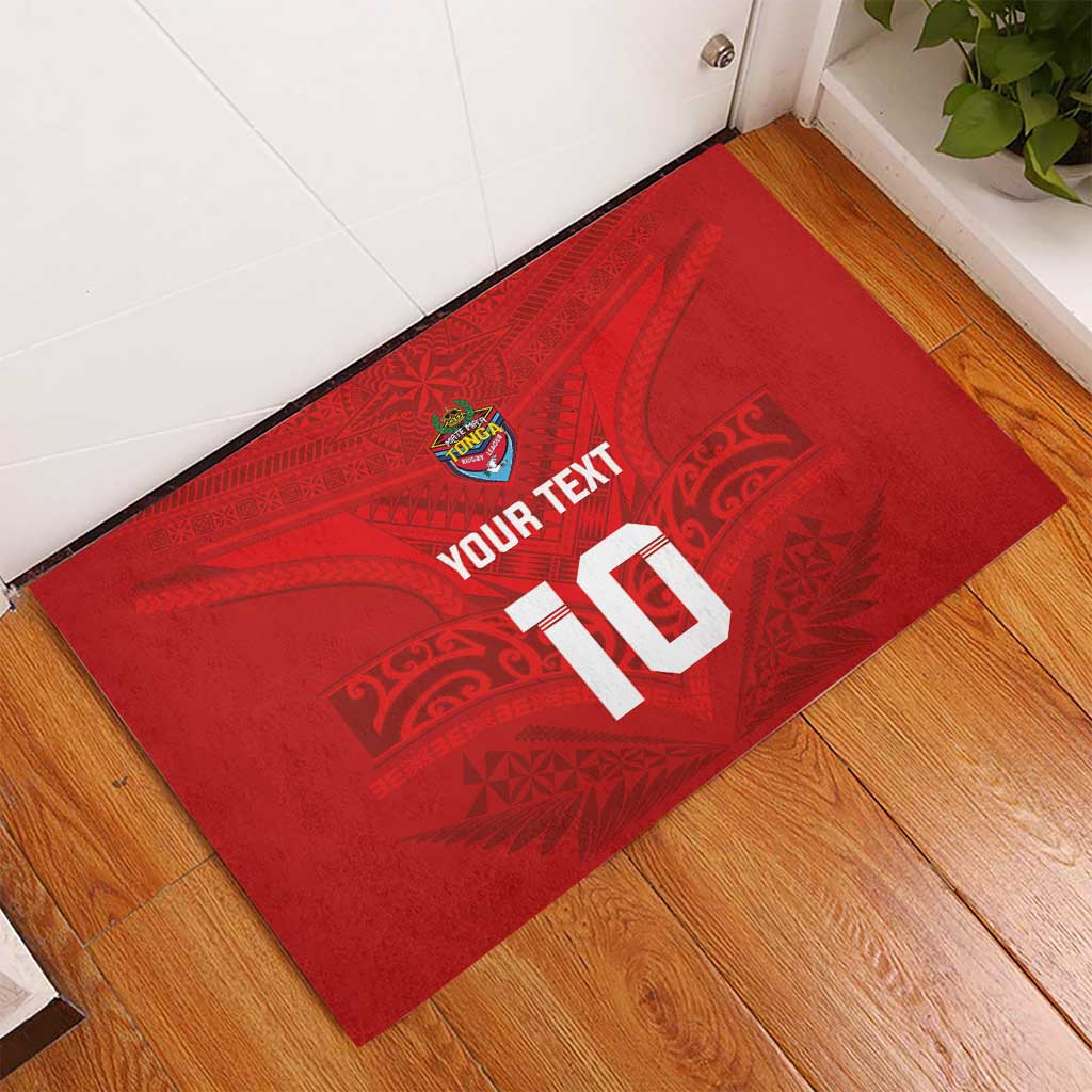 Custom Mate Ma'a Tonga Rugby Rubber Doormat Ngatu Tribal Motifs Sporty Style - Polynesian Pride