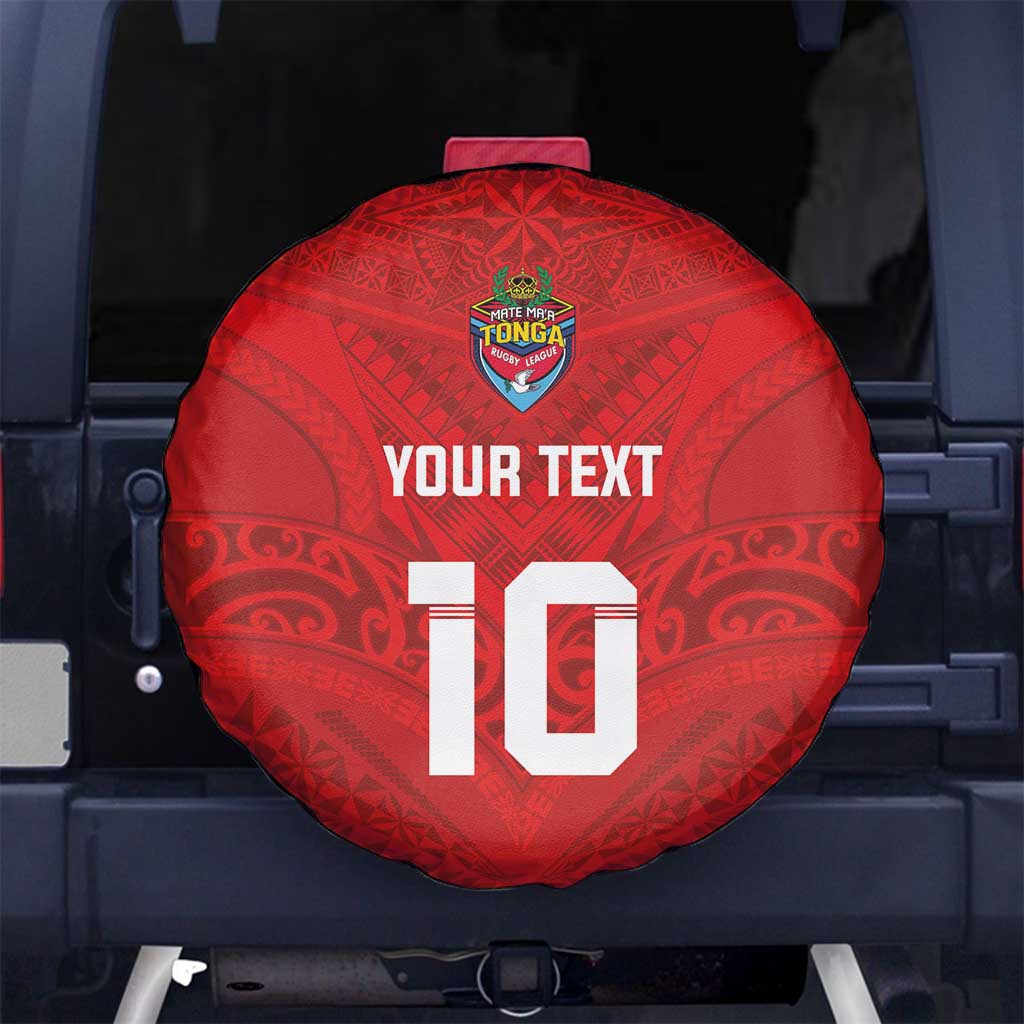 Custom Mate Ma'a Tonga Rugby Spare Tire Cover Ngatu Tribal Motifs Sporty Style - Polynesian Pride
