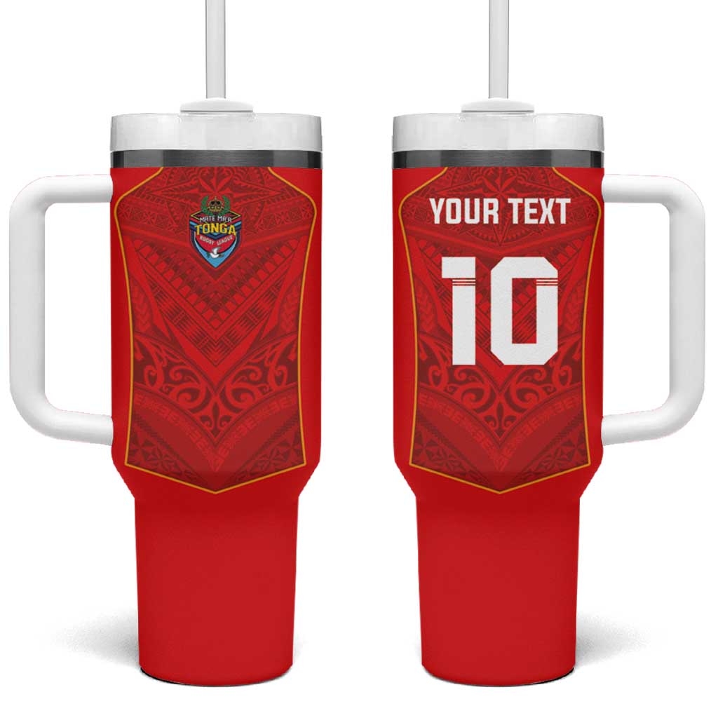 Custom Mate Ma'a Tonga Rugby Tumbler With Handle Ngatu Tribal Motifs Sporty Style - Polynesian Pride
