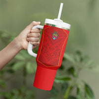 Custom Mate Ma'a Tonga Rugby Tumbler With Handle Ngatu Tribal Motifs Sporty Style - Polynesian Pride
